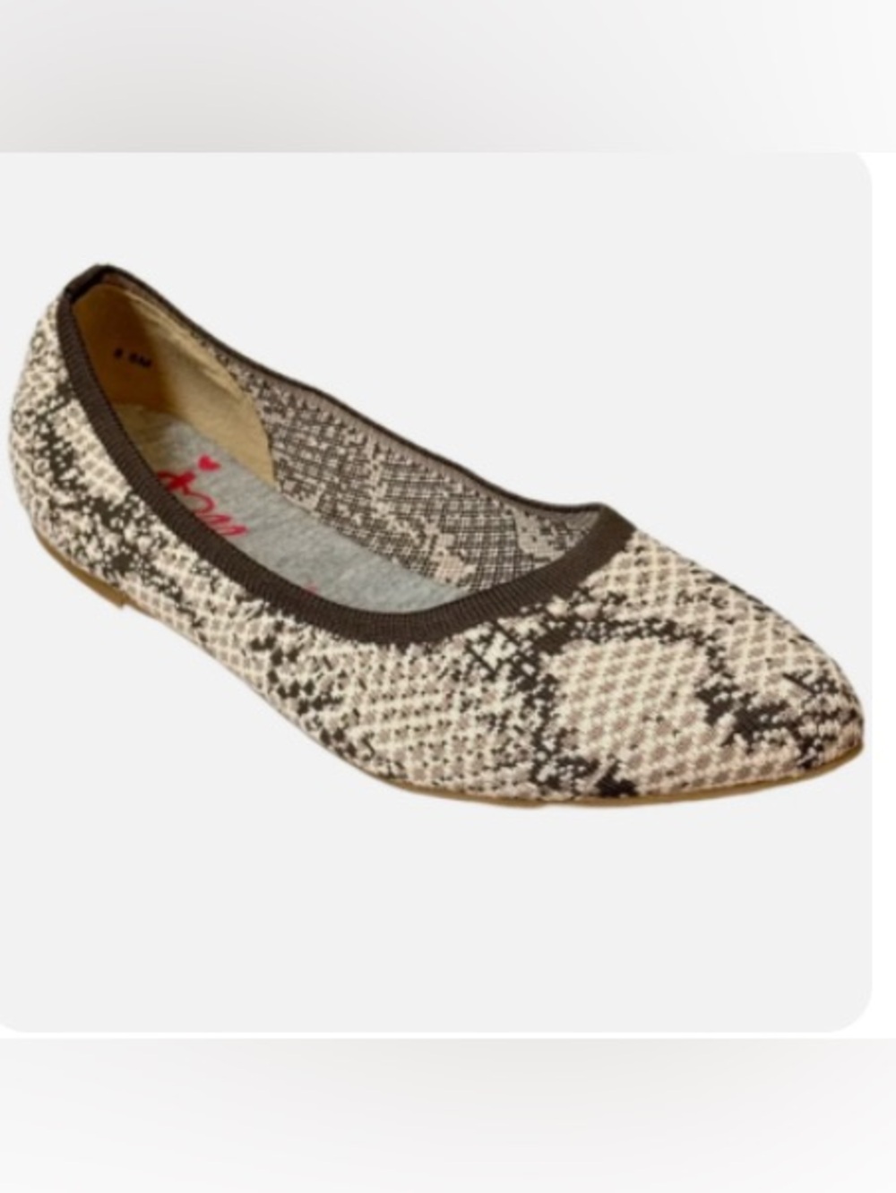 NWOT Jellypop Champs Taupe Snake Print Pointy Toe Flats -SZ 10M